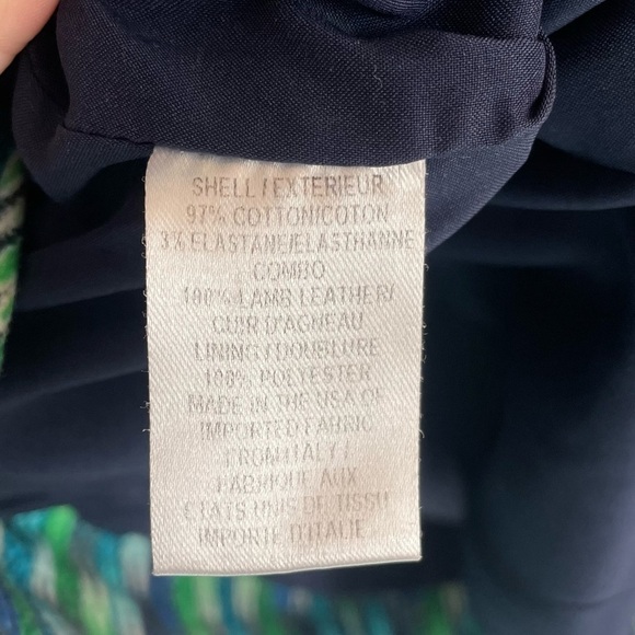 Milly of New York Geometric Print Top w/ Lamb Leather Accents, Size 4 - Picture 7 of 8